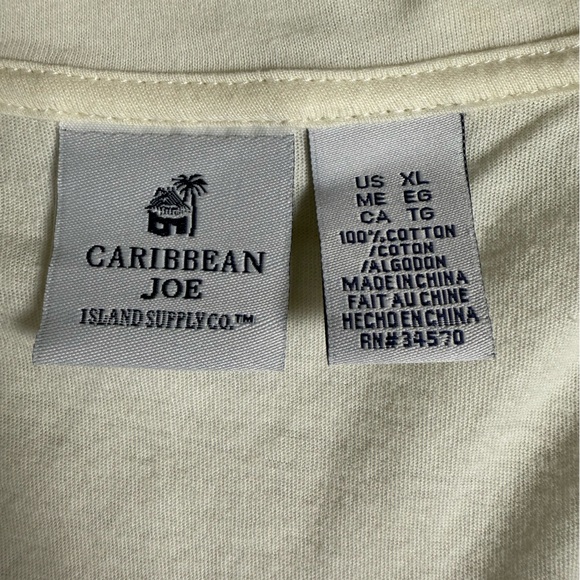 Caribbean Joe Cream V-Neck Top with Silver Holiday Palm Tree Design Size XL - Picture 2 of 9